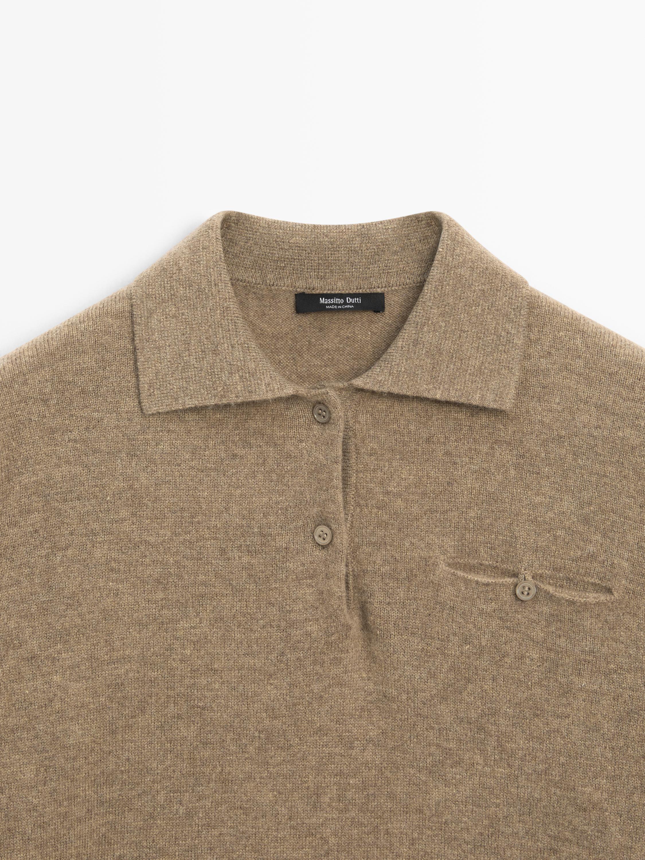 Knit polo sweater with pocket